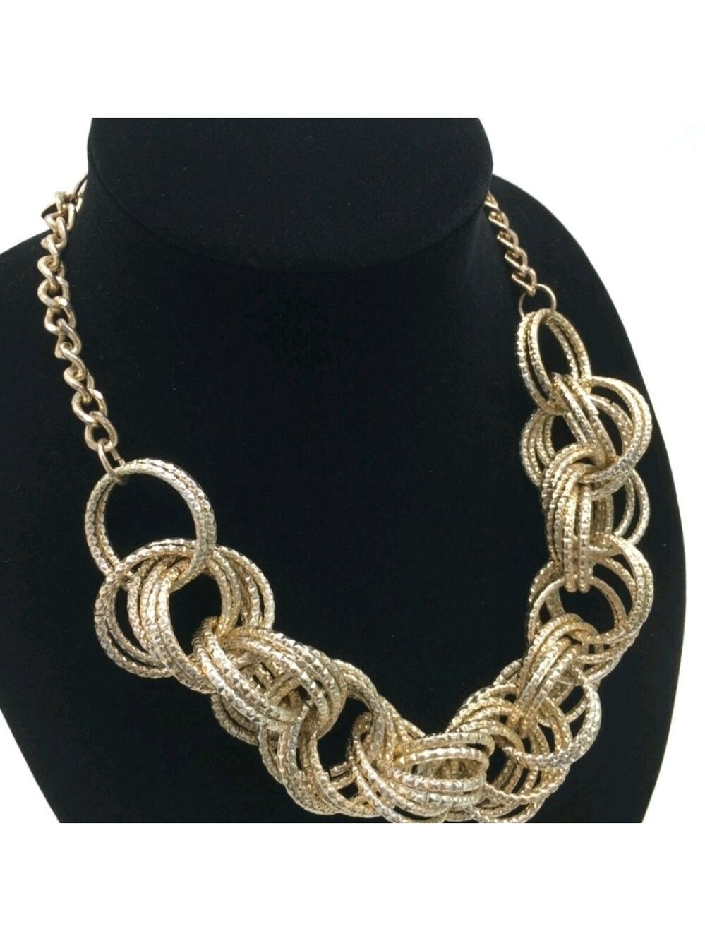 Vtg Signed New York & Company Textured Silver-Tone Multi-Hoop Statement Necklace - Picture 3 of 9